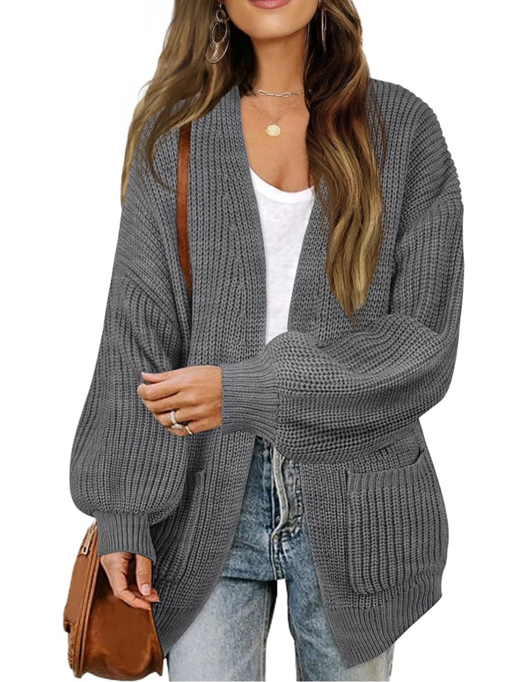 Cozy Open-Front Gray Chunky Knit Cardigan